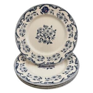 Royal Stafford FRENCH TOILE Porcelain 11" Dinner Plates Blue White Set of 4 New